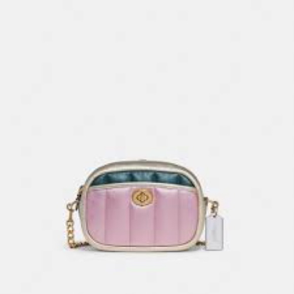 Small Camera Coach Pink and Gold Crossbody Bag
